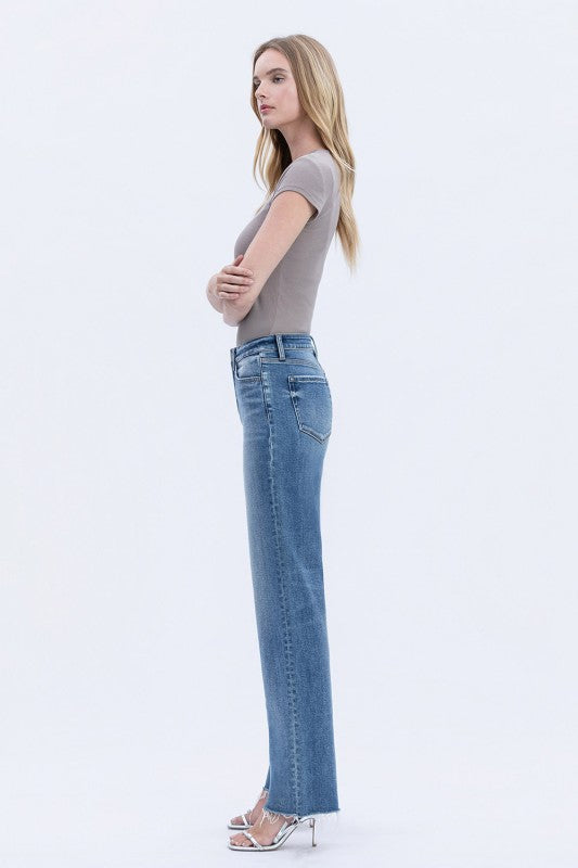 Flying Monkey - High Rise Frayed Hem Slim Wide Jeans