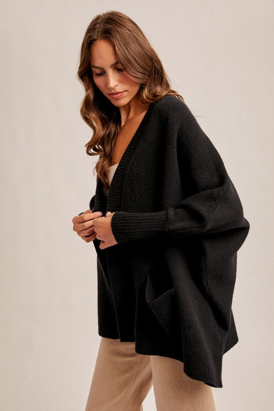 Dolman Sleeve Open Hoodie Cardigan With Pocket