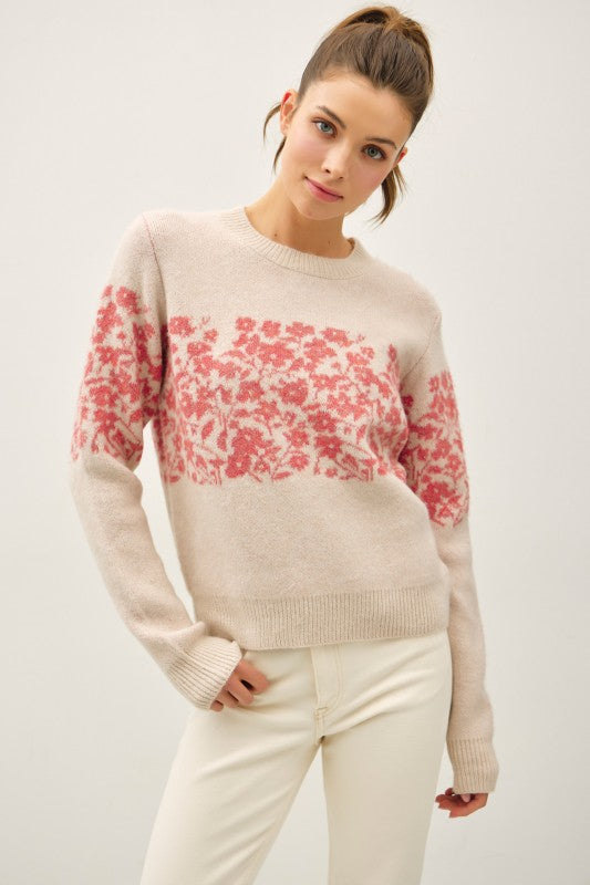 Floral Accent Mid-striped Ultra Soft Sweater