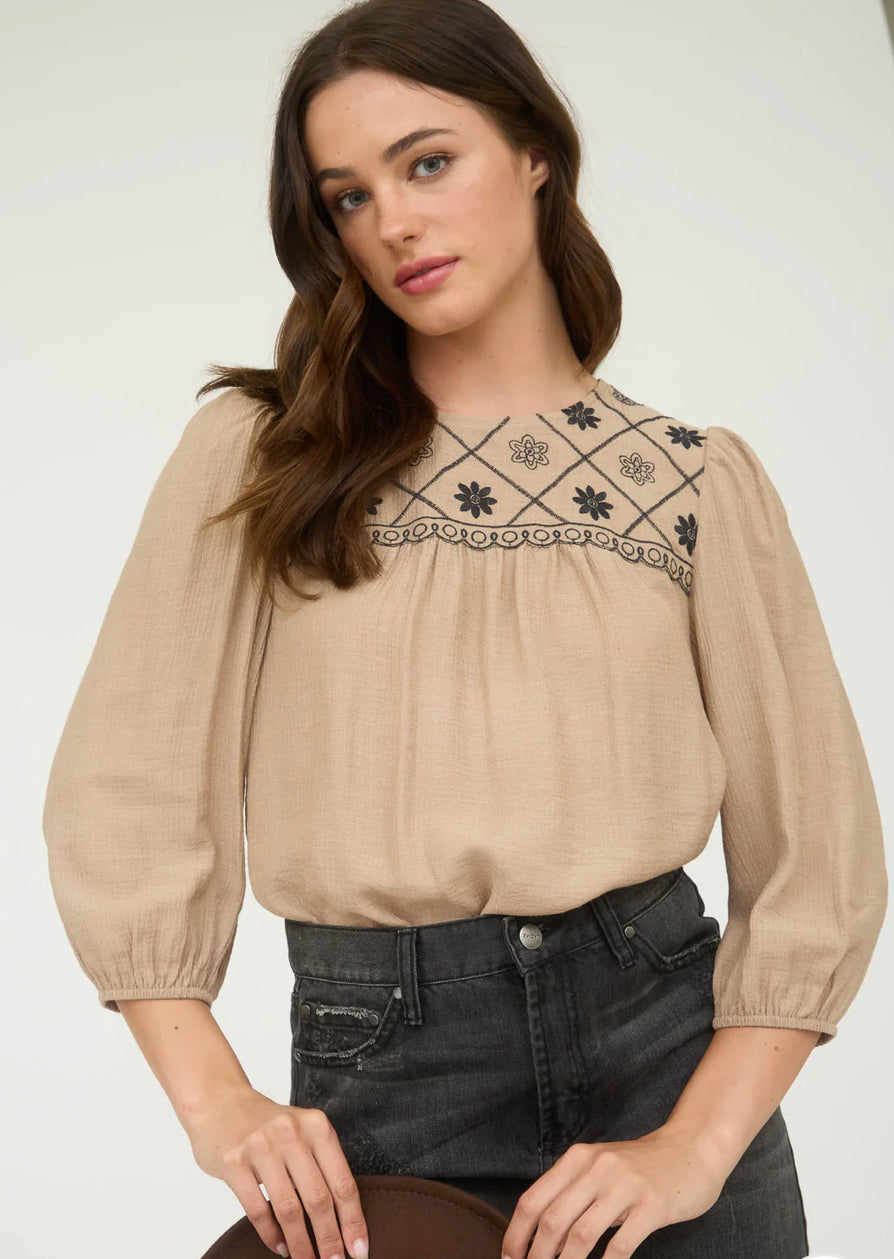 Floral Embroidered Sleeve Top