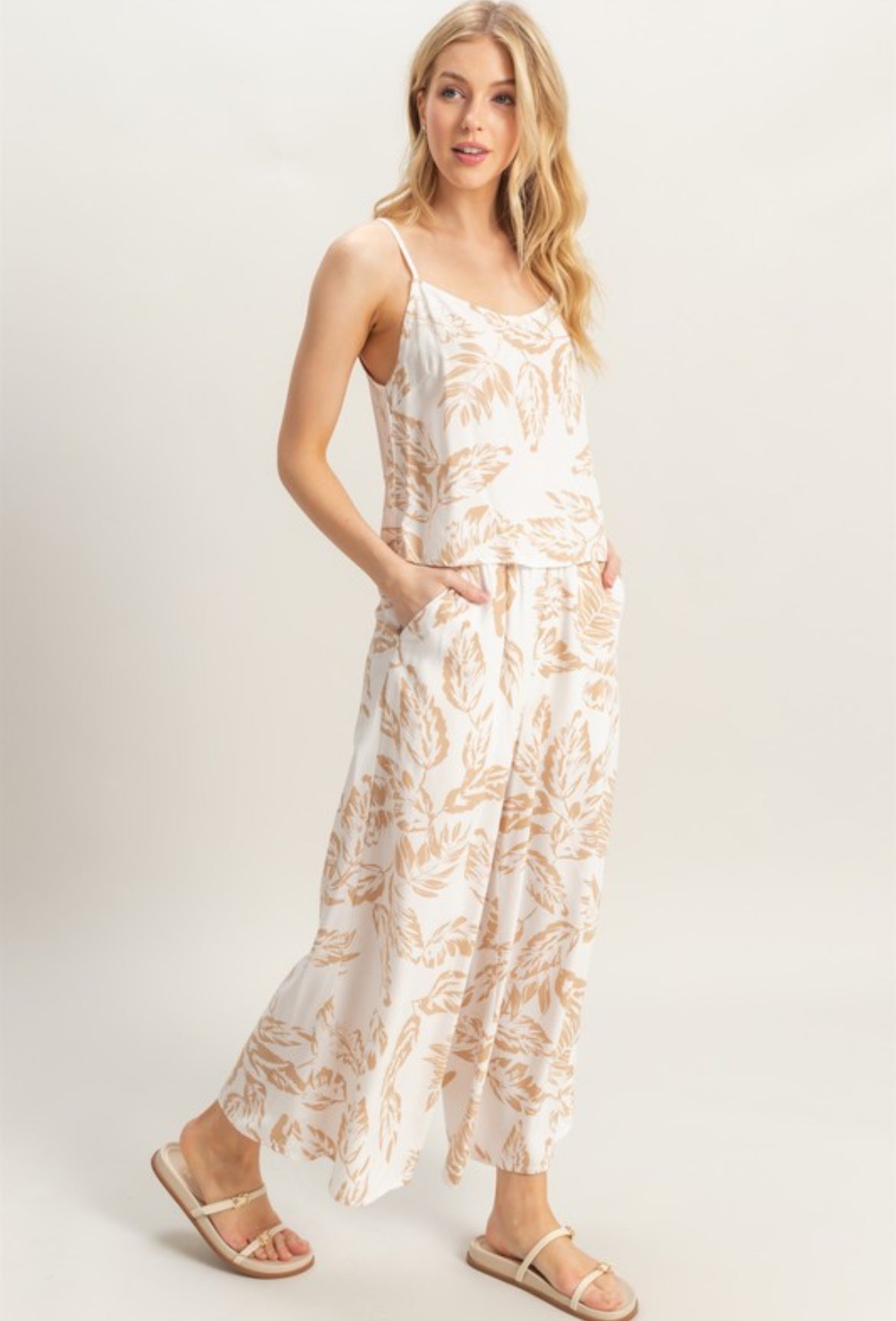 Leaf Print Cami Top and Pants Set