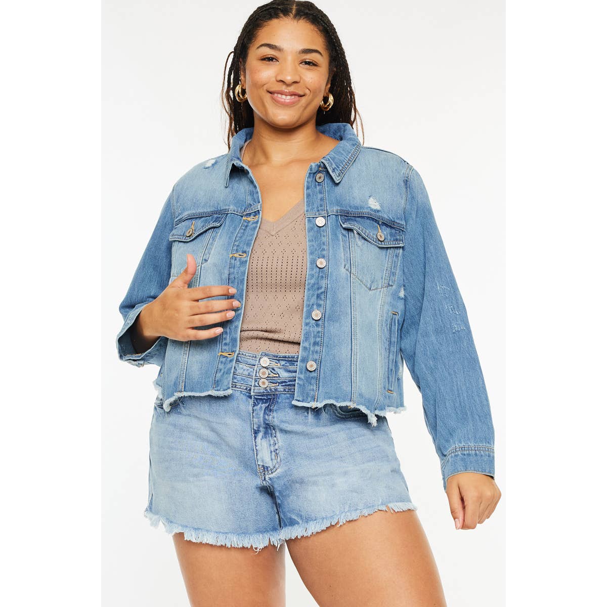 Medium Wash Distressed Denim Jacket