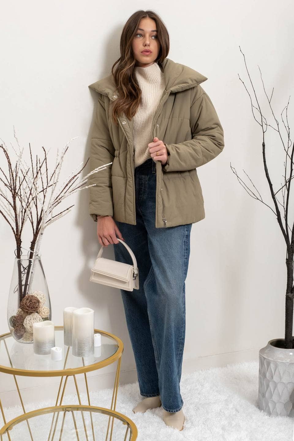 Puffer Jacket in Light Olive