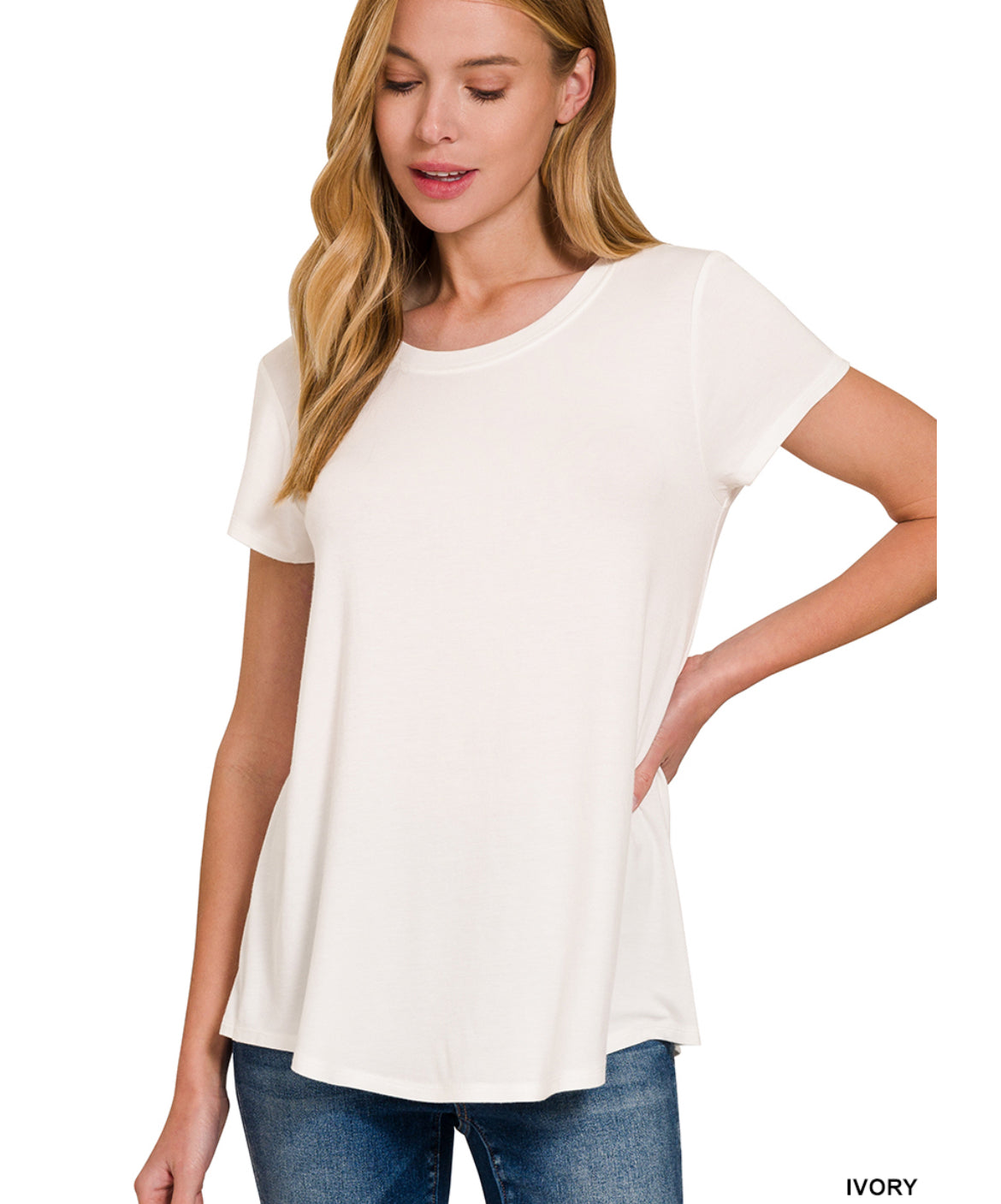 Flowy Round Hem Short Sleeve Top