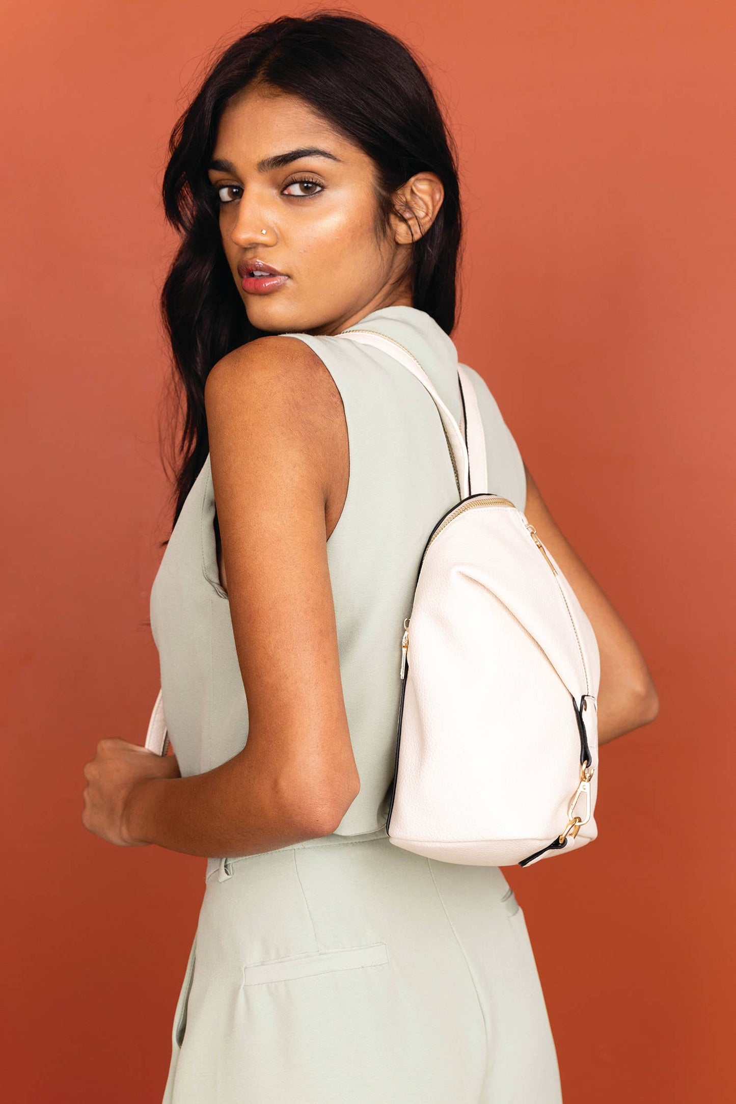 Linnette Foldover Clasp Backpack w/ Zip Compartment: Grey