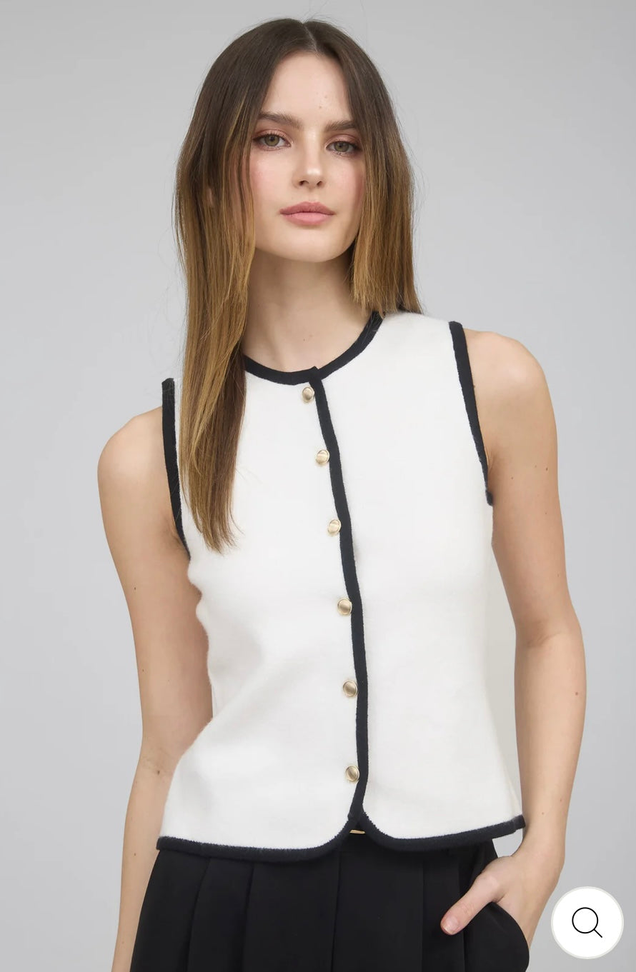 Contrast Trim Detail Gold Button Sweater Vest