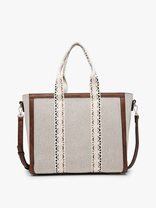 Haley Canvas Tote w/ Contrast Straps: Coffee