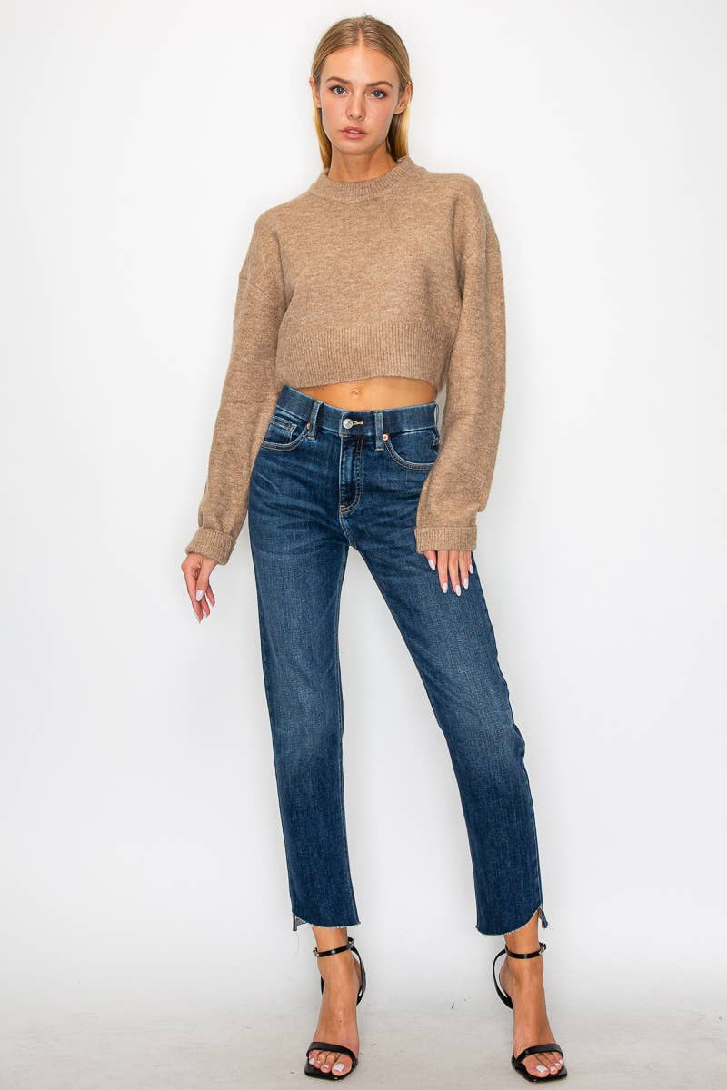 Dark Wash Tummy Control High Rise Straight Leg Jeans