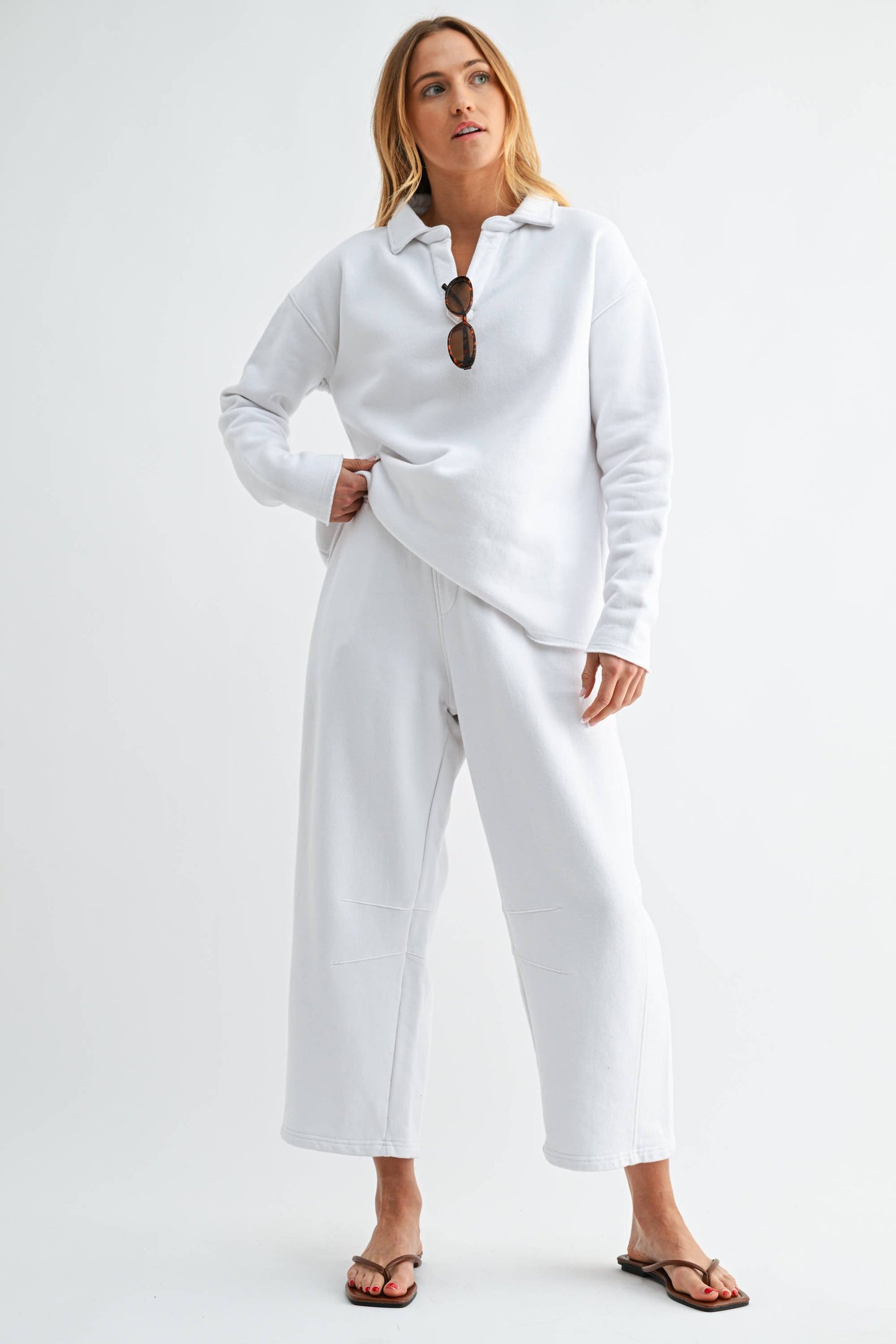 Malibu Air Cotton Barrel Lounge Pants: White