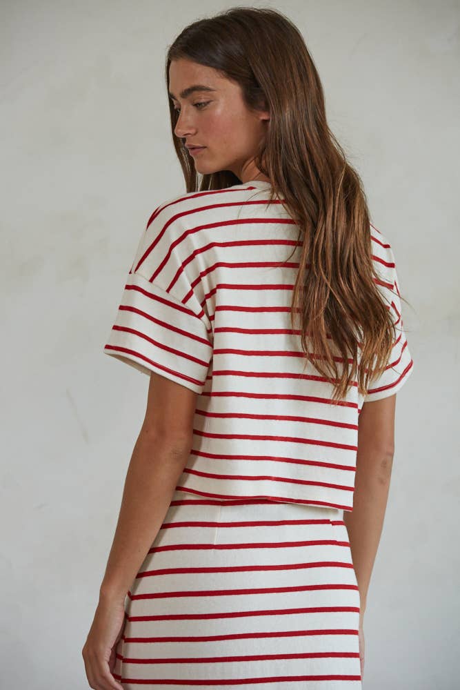 Knit Cotton Rayon Striped Short Sleeve Pullover Top