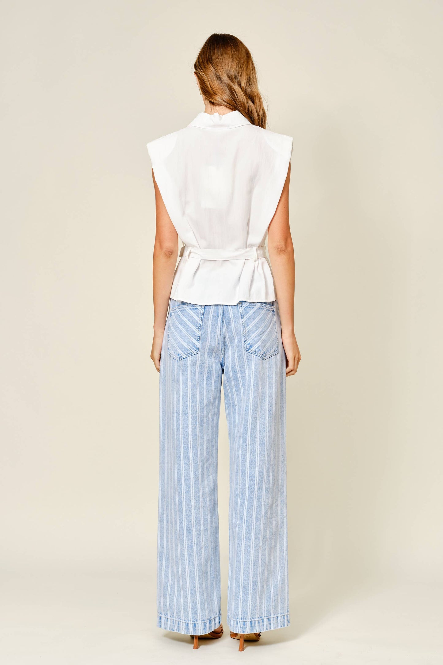 Aaron & Amber - AJP5866 STRIPED DENIM STRAIGHT PANTS: LT DENIM / M