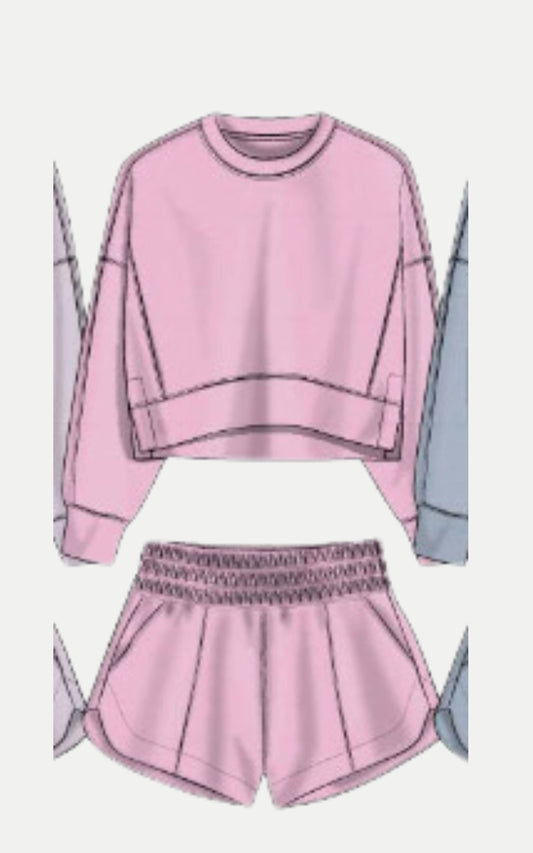 Girls Scuba Pullover and Short - SET: Begonia Pink