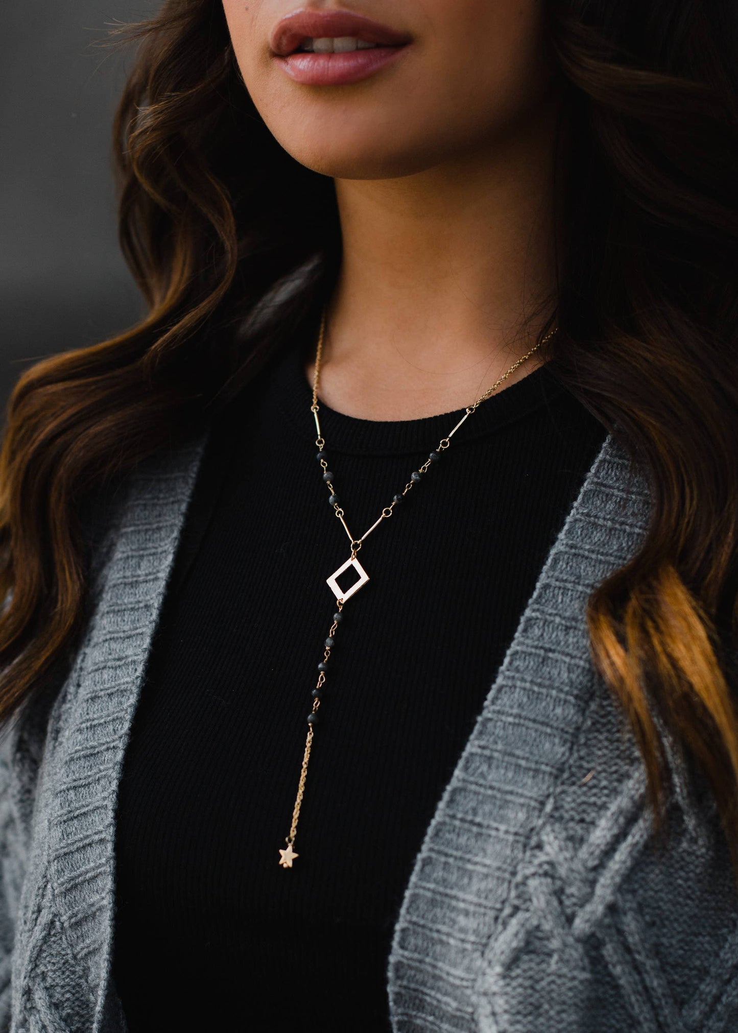 Gold & Black Lariat Necklace