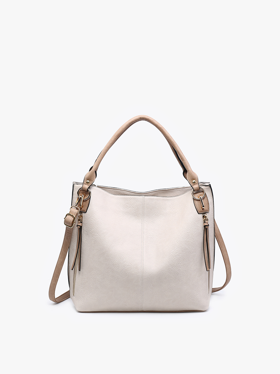 Connar Distressed Side Pocket Tote: Greige