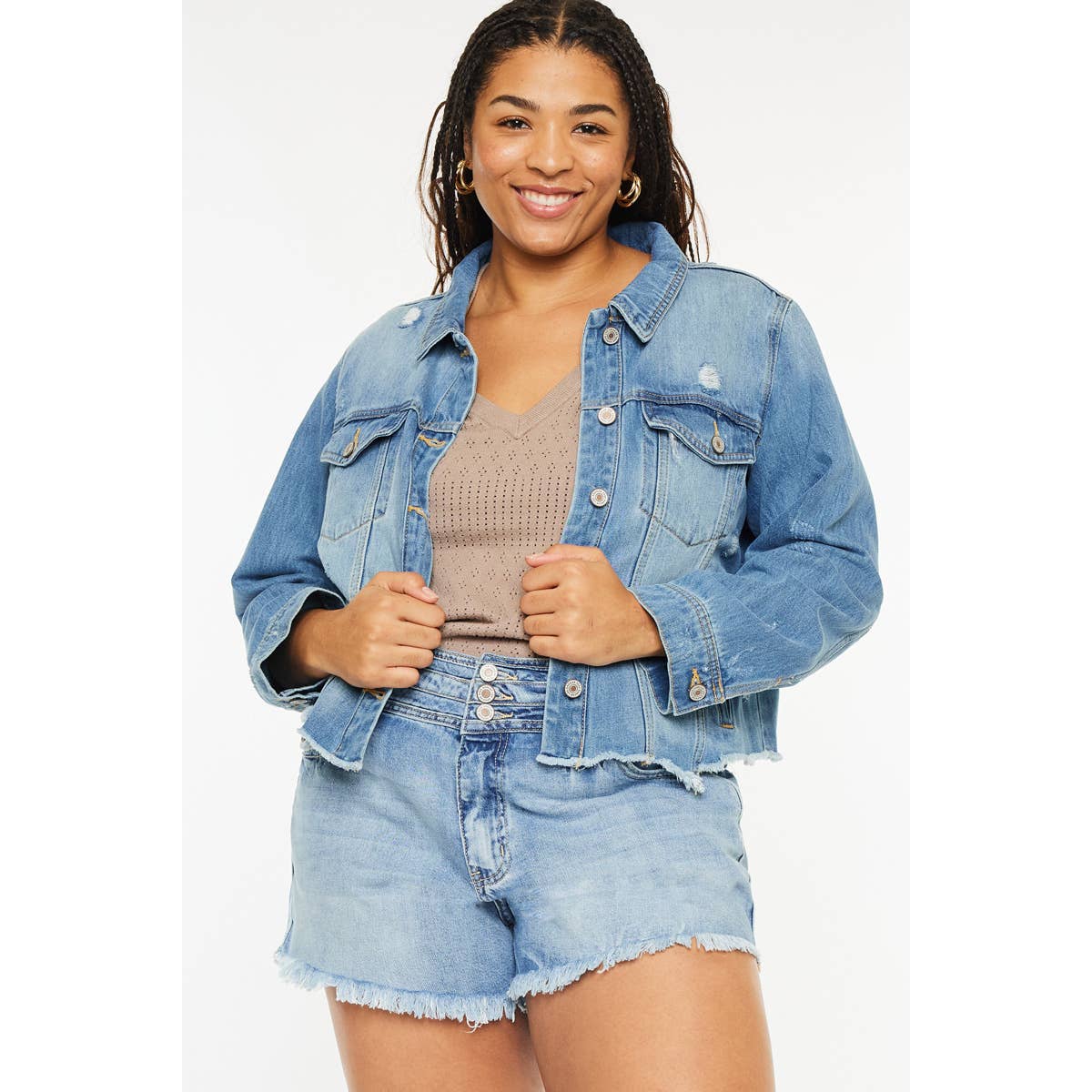 Medium Wash Distressed Denim Jacket