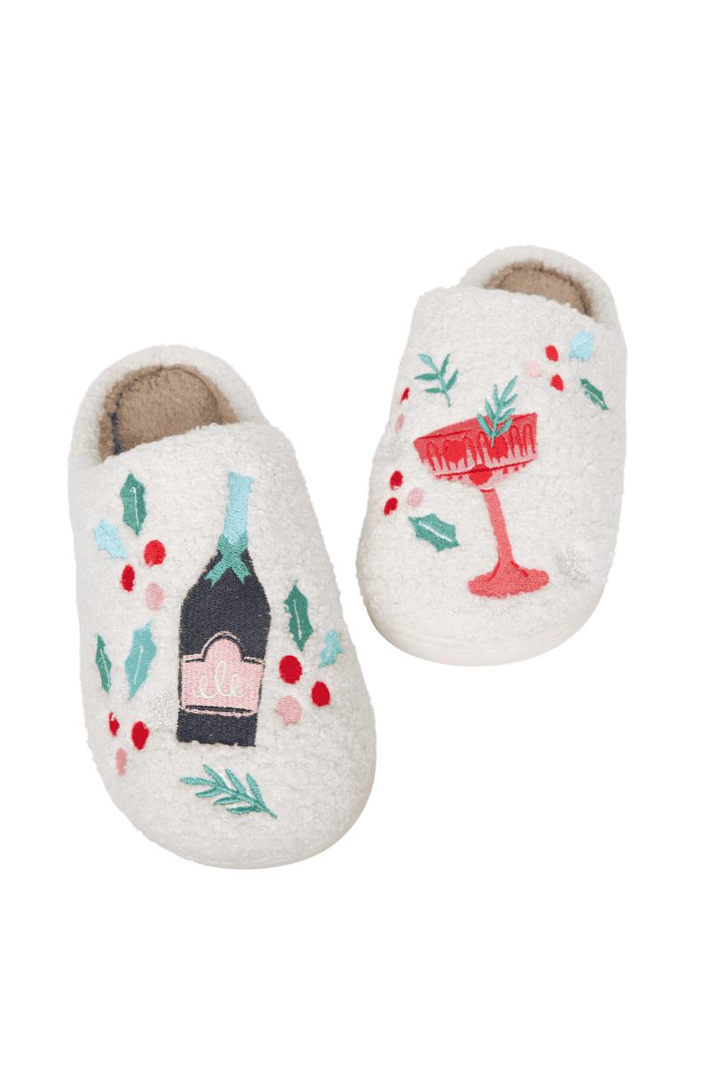 Christmas Champagne, Coupes & Holly Slippers for Women