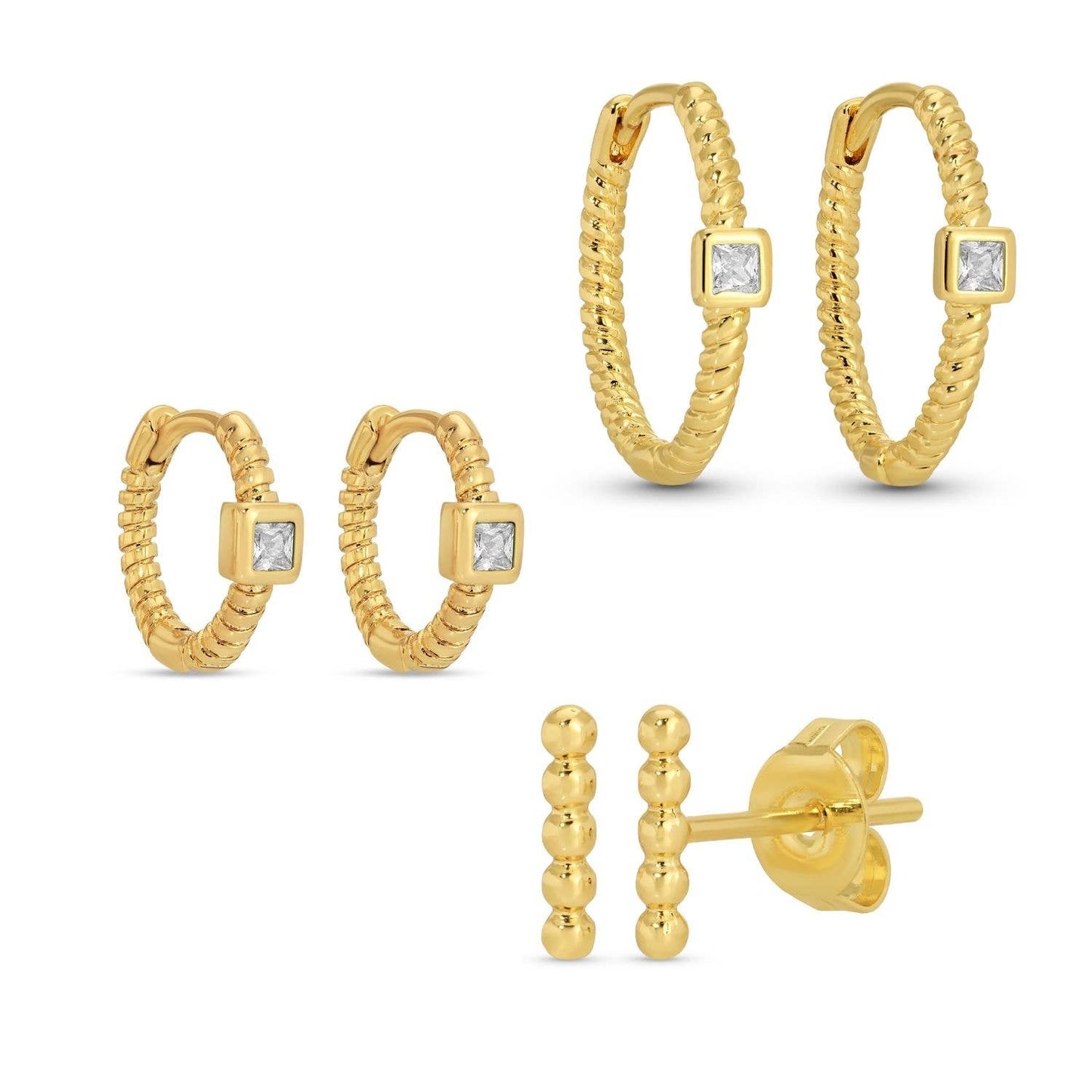 Twisted Hoops and Stud Set: Gold