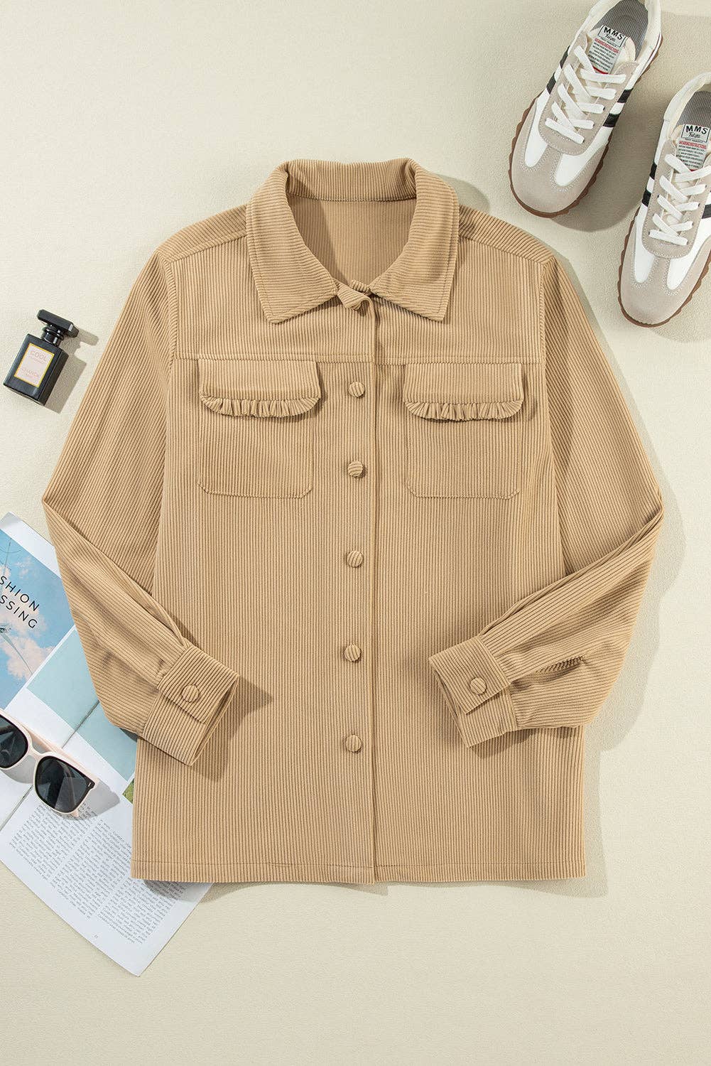 Frilled Flap Corduroy Shacket