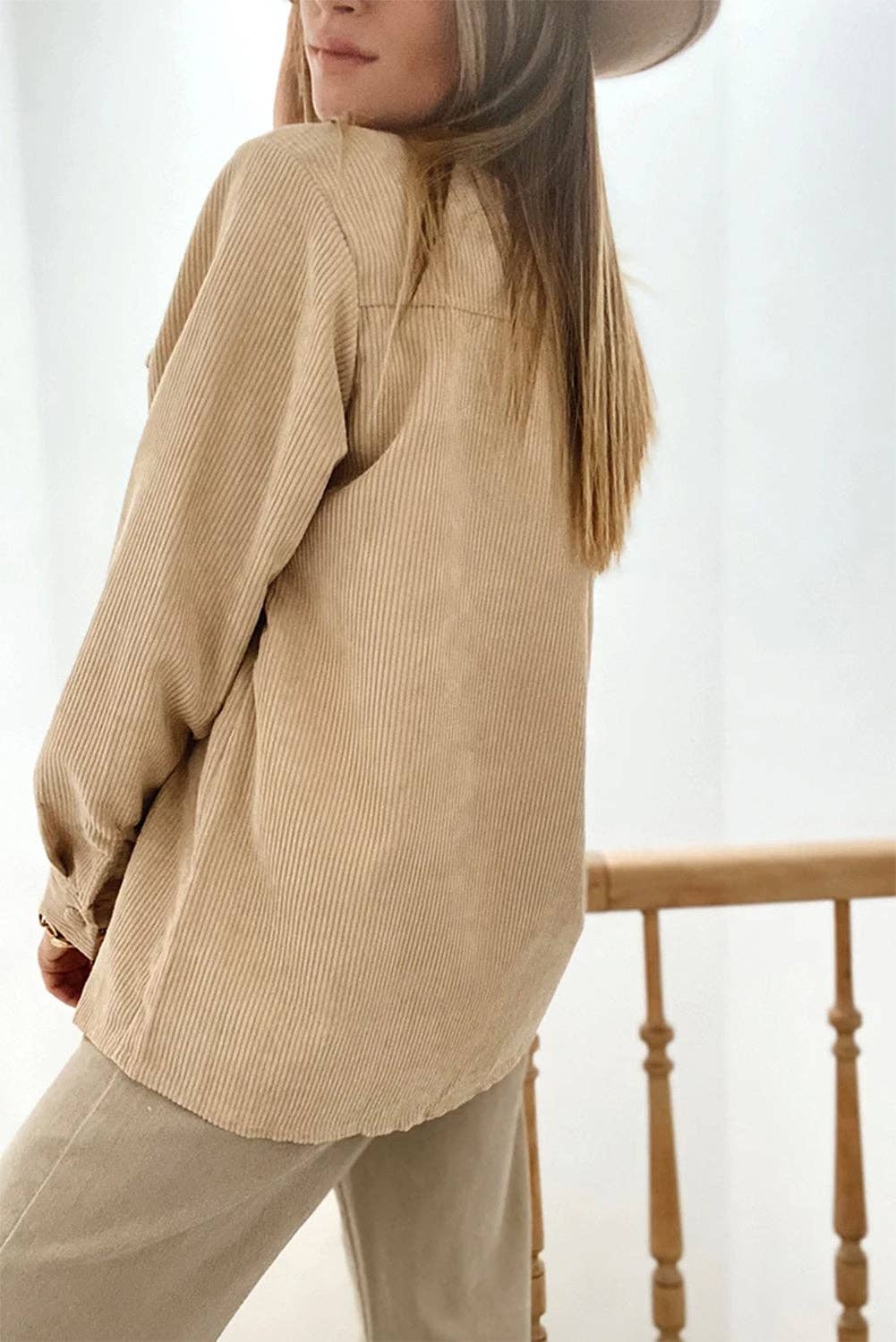 Frilled Flap Corduroy Shacket