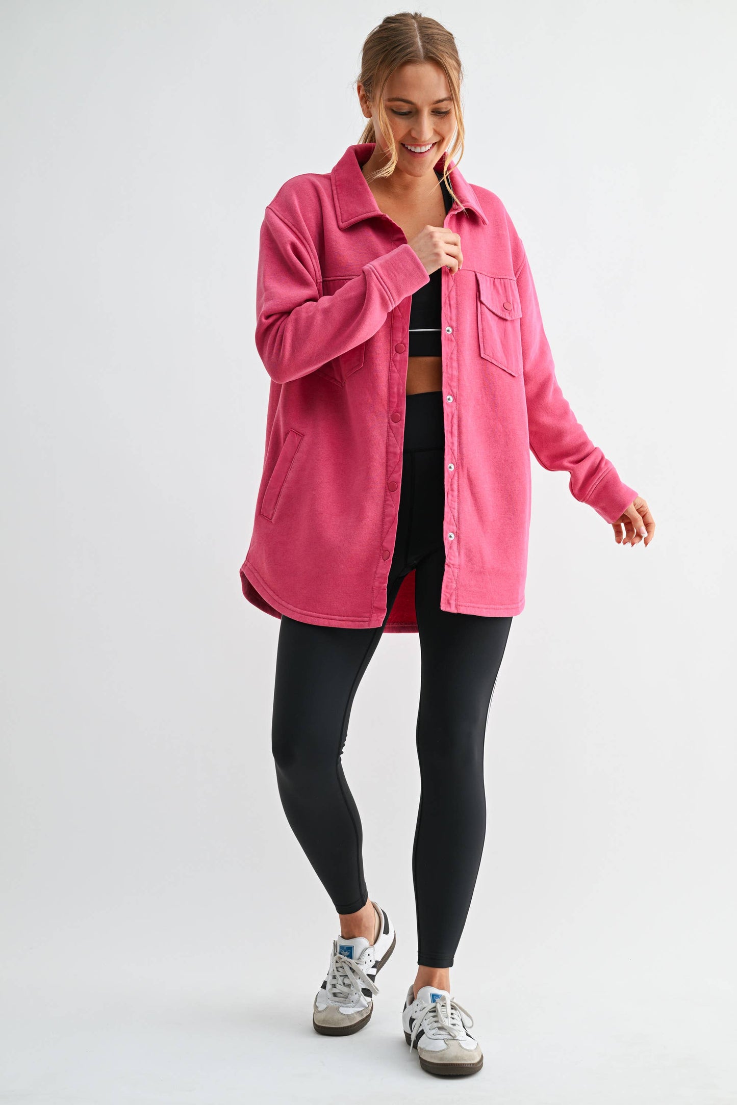 Snap-On Shacket with Pockets: Plum Pink