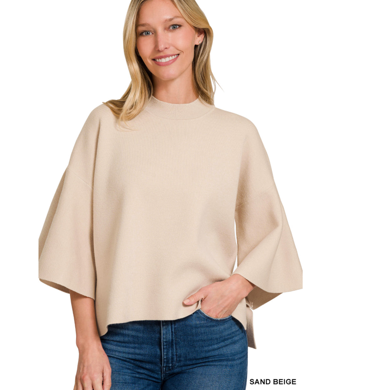 Viscose Bell Sleeve Sweater - Sand Beige