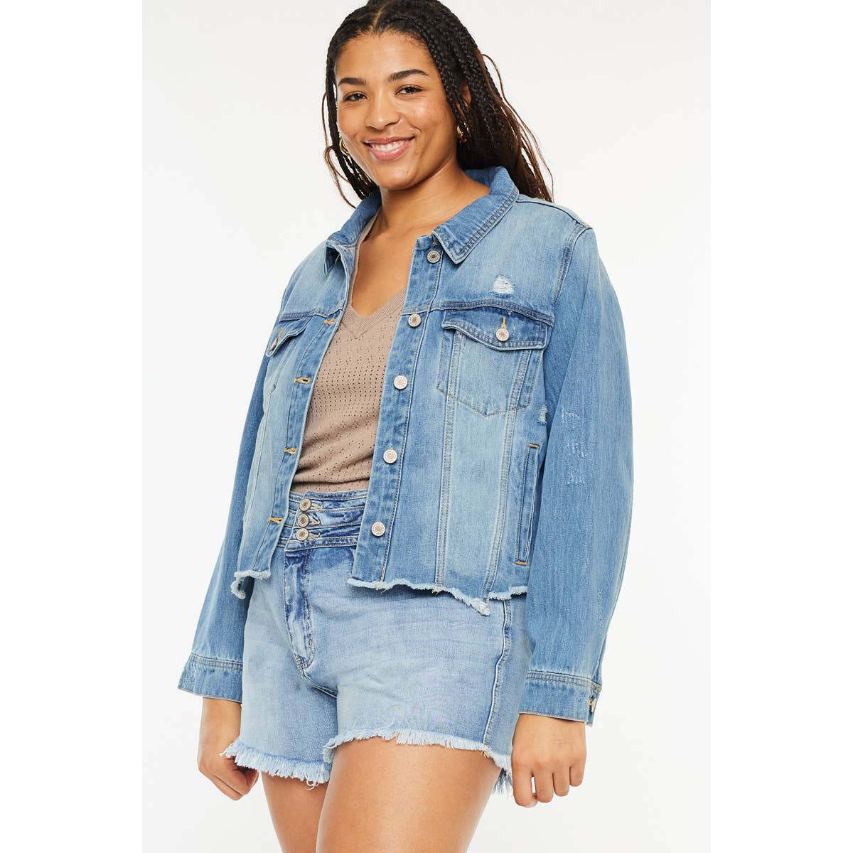Medium Wash Distressed Denim Jacket