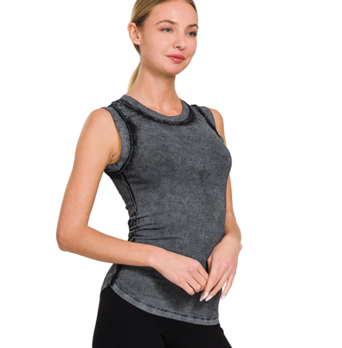 Washed Ribbed Scoop Neck Tank Top