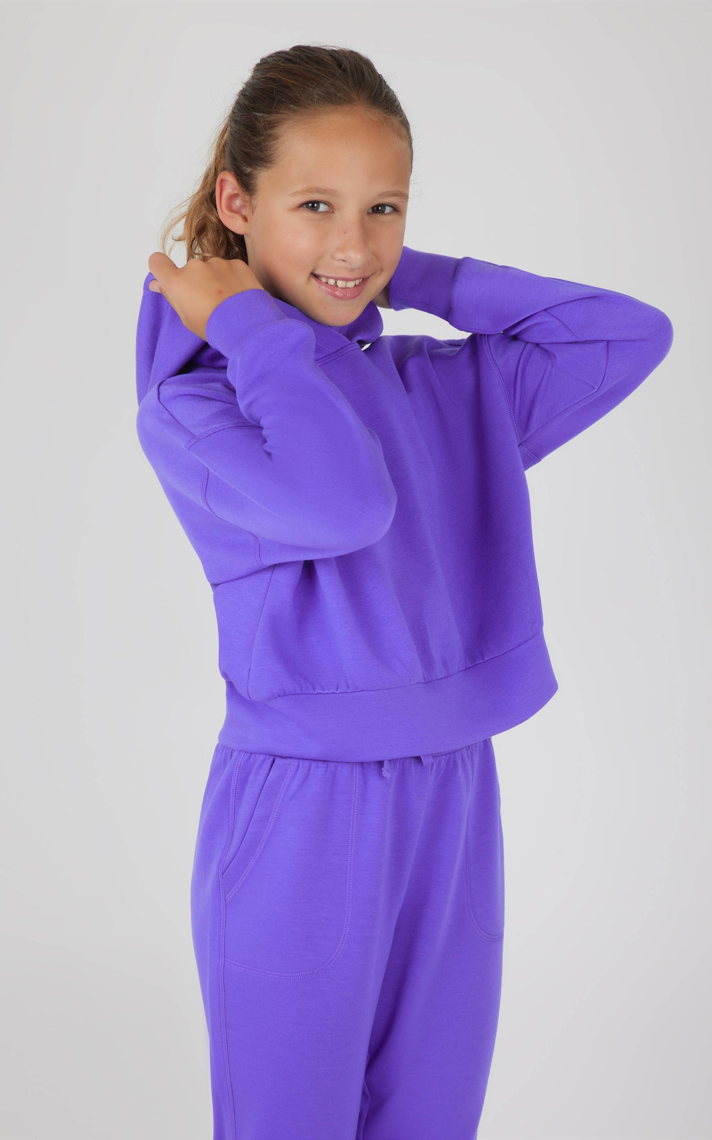 Girls Scuba Pullover Hoodie and Jogger Set: VIOLET STORM
