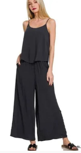 Black Woven Cami & Pants Set