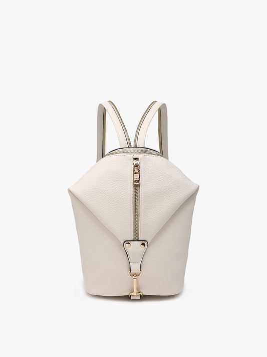 Linnette Foldover Clasp Backpack w/ Zip Compartment: White