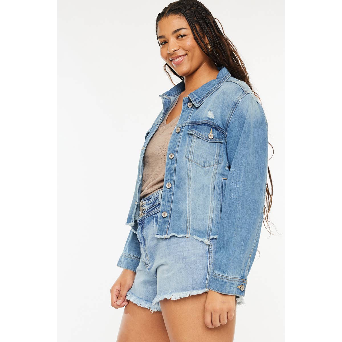 Medium Wash Distressed Denim Jacket