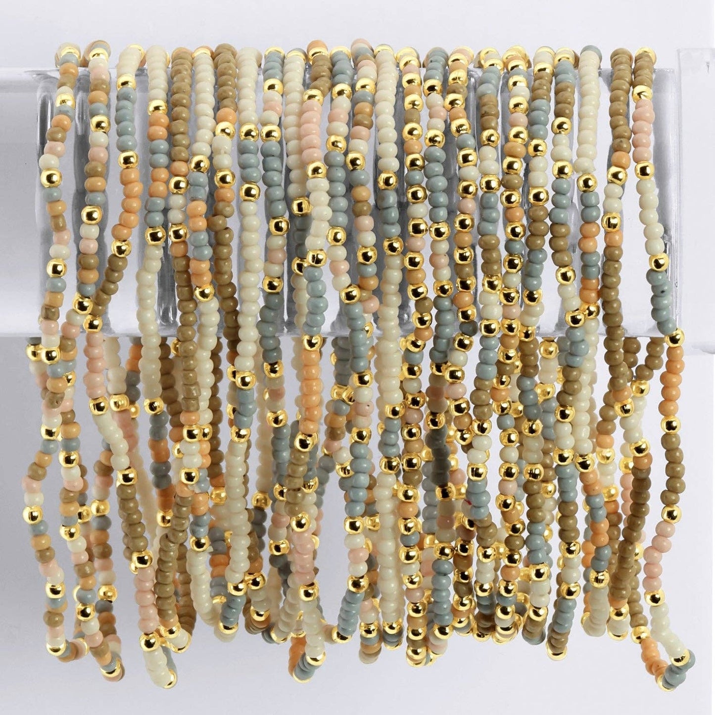 Splendid Iris - Assorted 2mm Stretch Seed Bead Bracelets: Taupe/Peach/Grey
