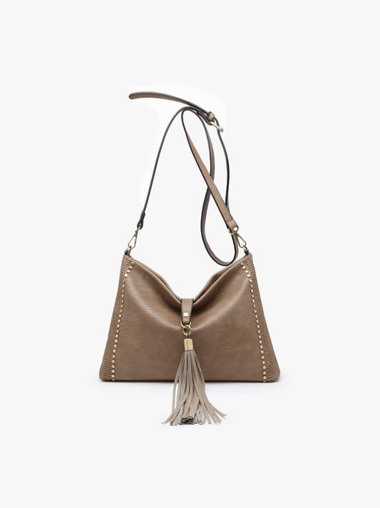 Marie Crossbody w/ Grommet Details: Taupe