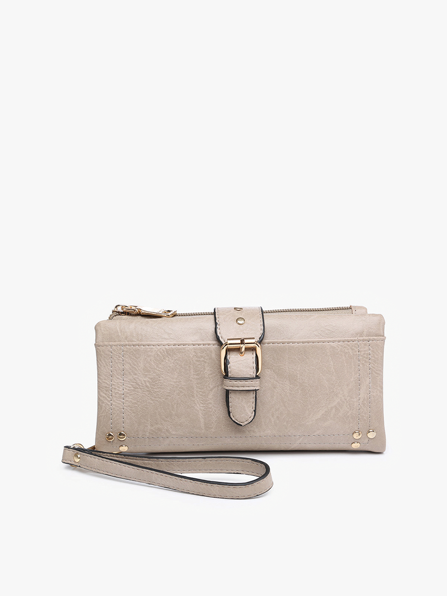 Cadence Buckle Wallet/Clutch w/ Zip Top: Khaki