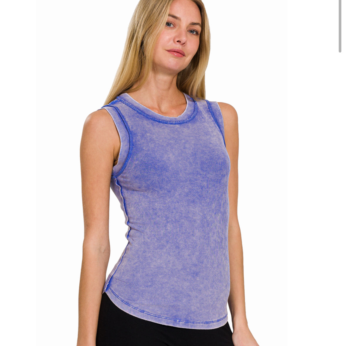 Washed Ribbed Scoop Neck Tank Top