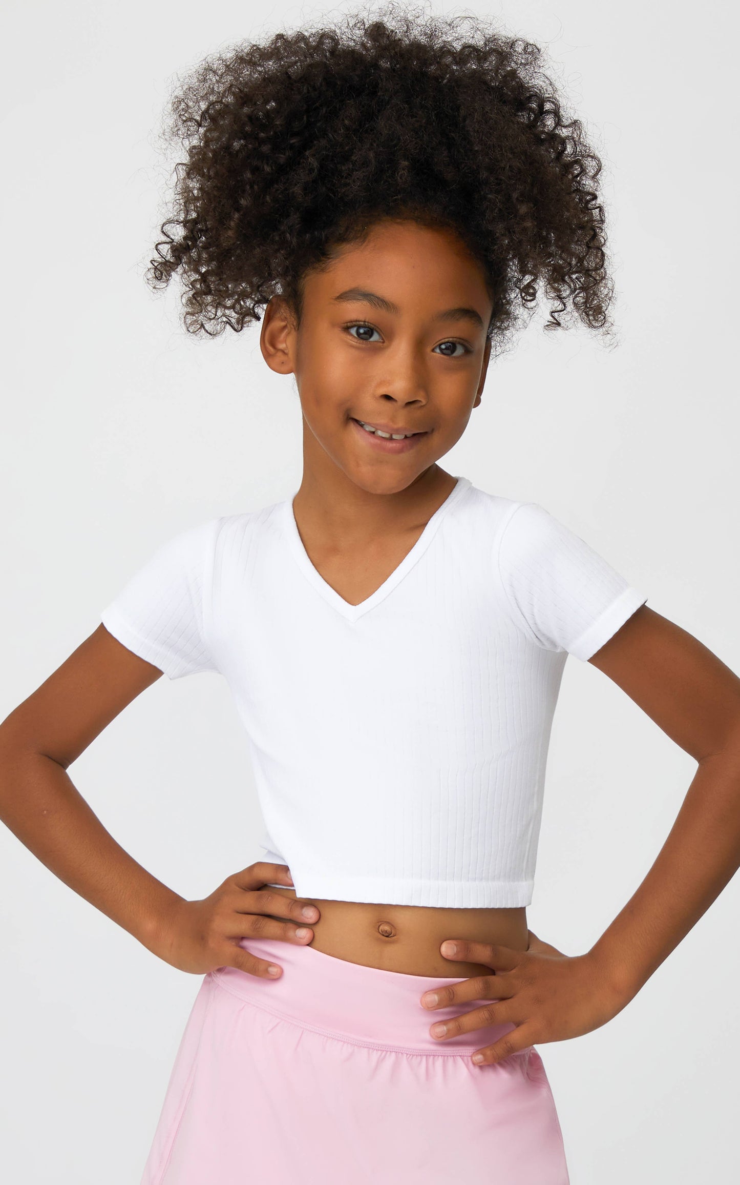 Girls Rib Seamless V-Neck T Shirt