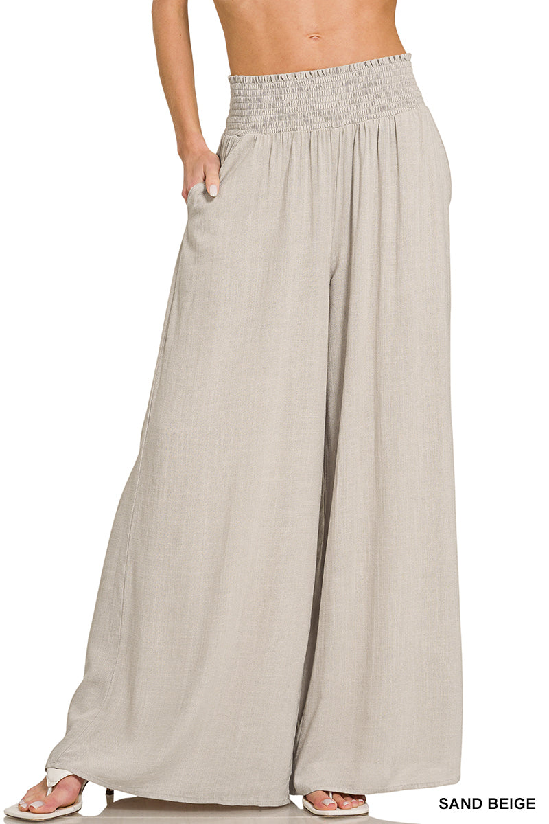 Smocked Waistband Wide Leg Pants