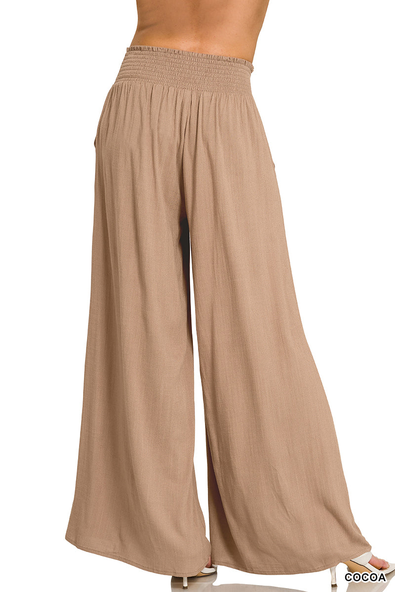 Smocked Waistband Wide Leg Pants