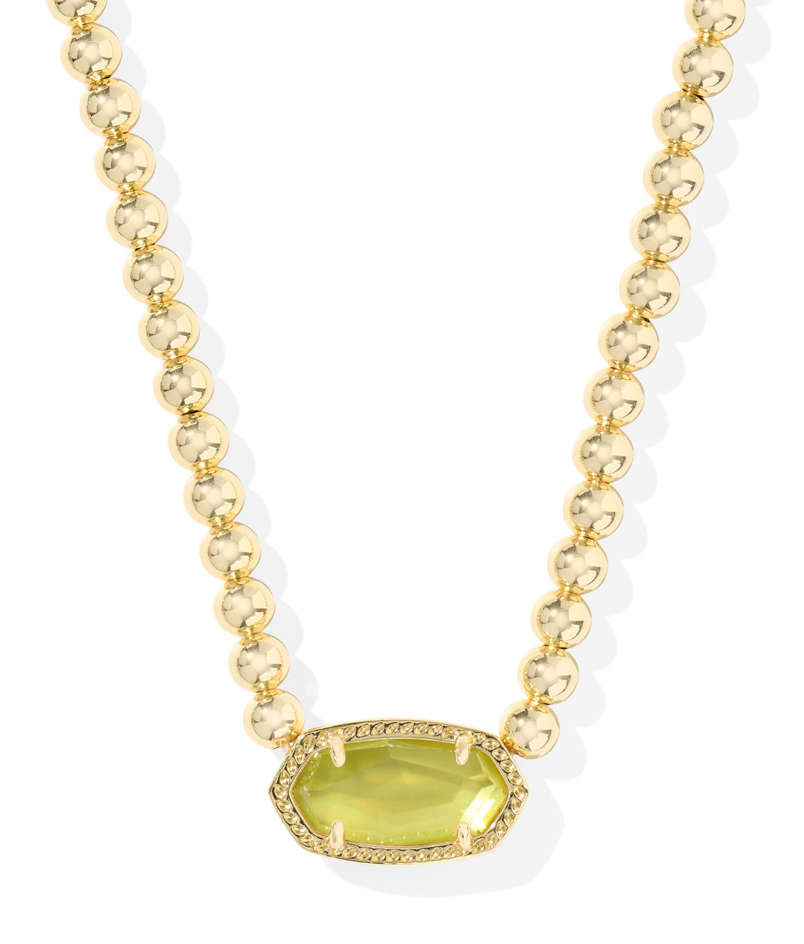 Elisa Beaded Necklace - Gold Chartreuse Green Mother of Pearl