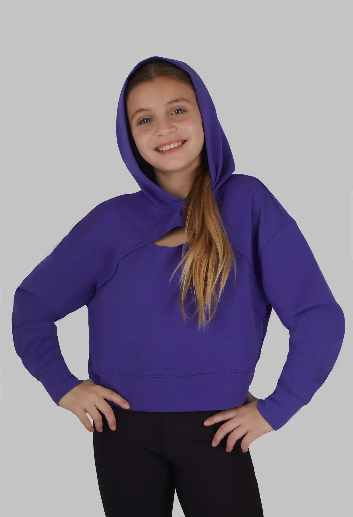 Girls Soft Scuba Hoodie with Front Keyhole
