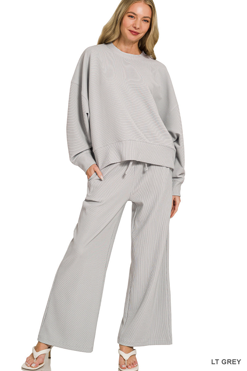Ribbed Round Neck Pullover & Matching Pants Set