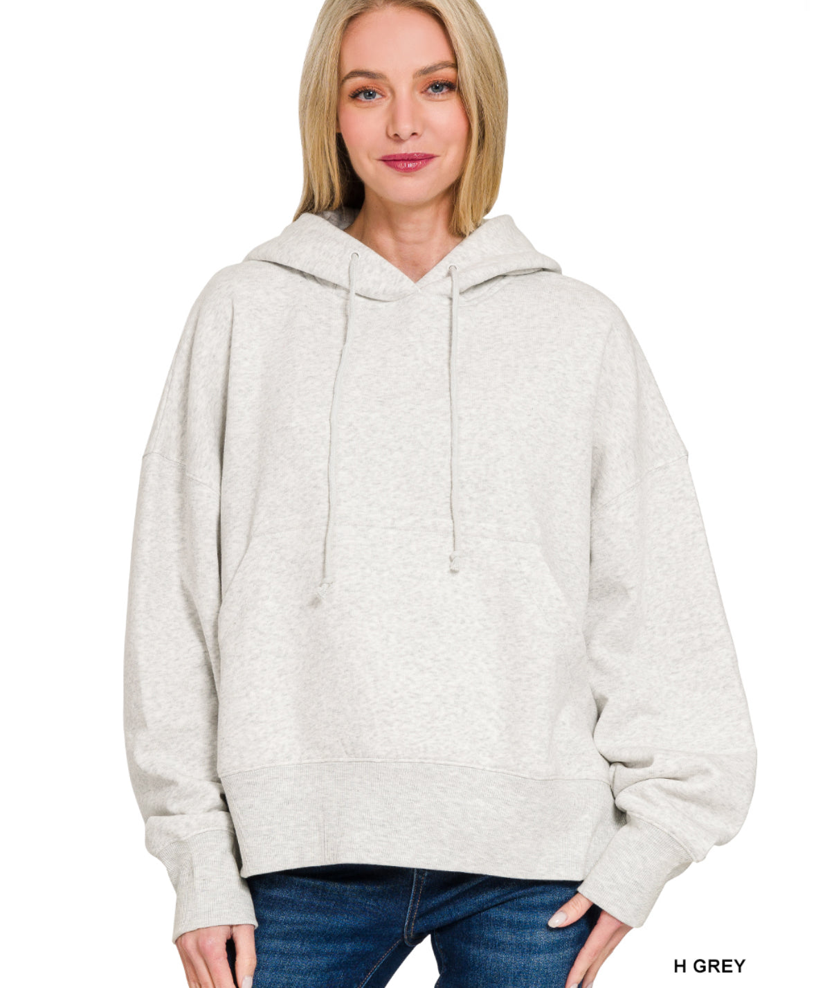 Oversized Fleece Kangaroo Pocket Hoodie - Heather Grey