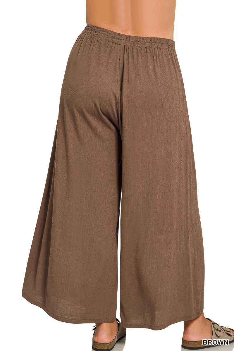 Woven Elastic Band Pants With Pocket