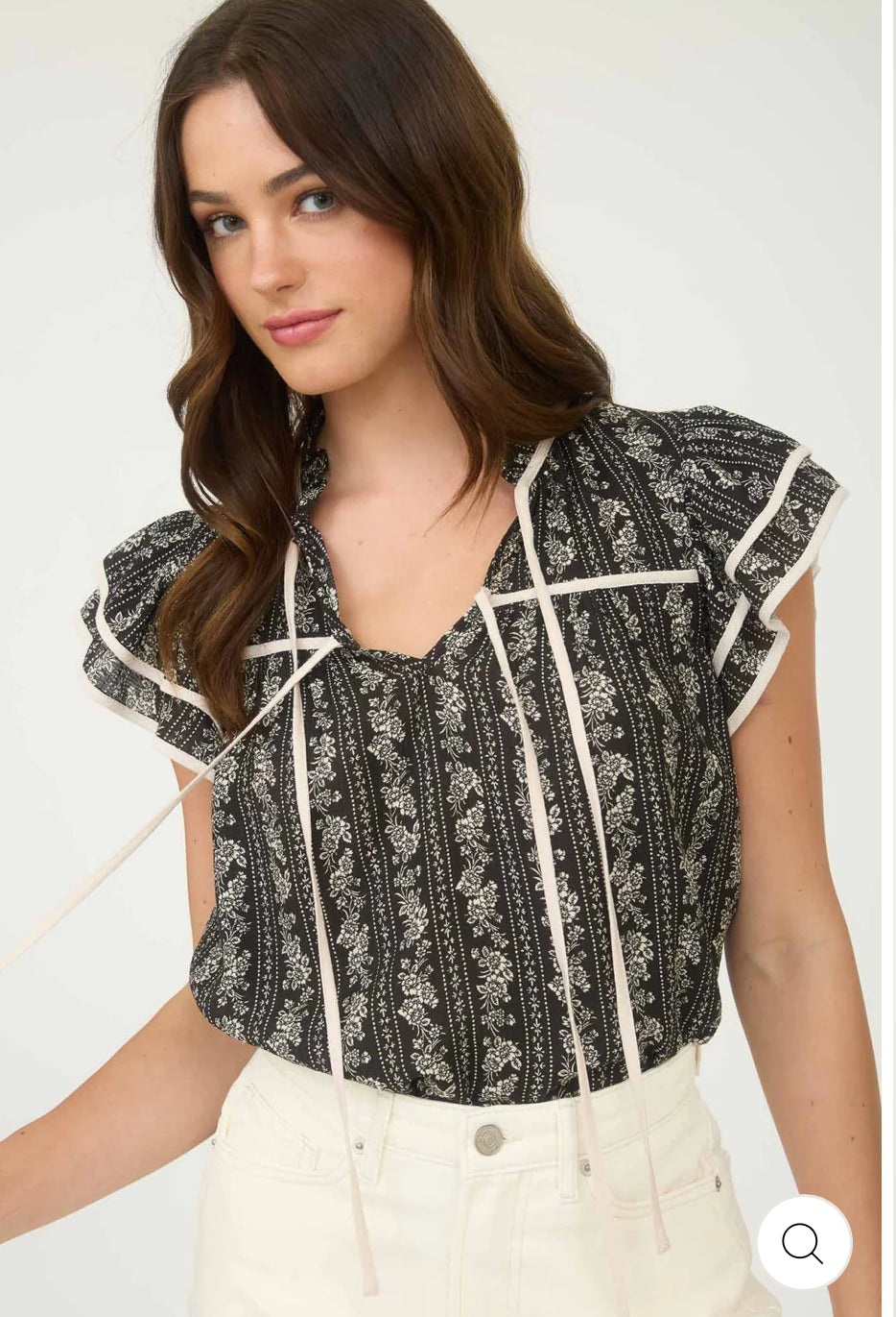 Floral Tie Front Ruffle Top