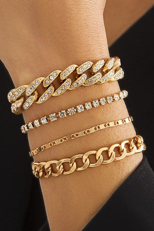 Gold Stacking Chain Link Bracelet Set