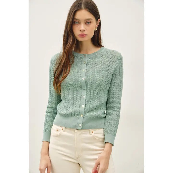 Pointelle 3/4 Sleeve Cardigan