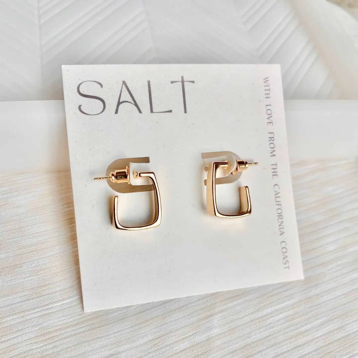 SALT - Square Hoop Earrings | Gold | Stud Post Huggies