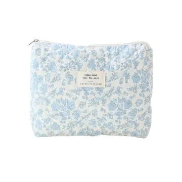 Mari & Belle - Medium Blue Flower Quilted Makeup Bag