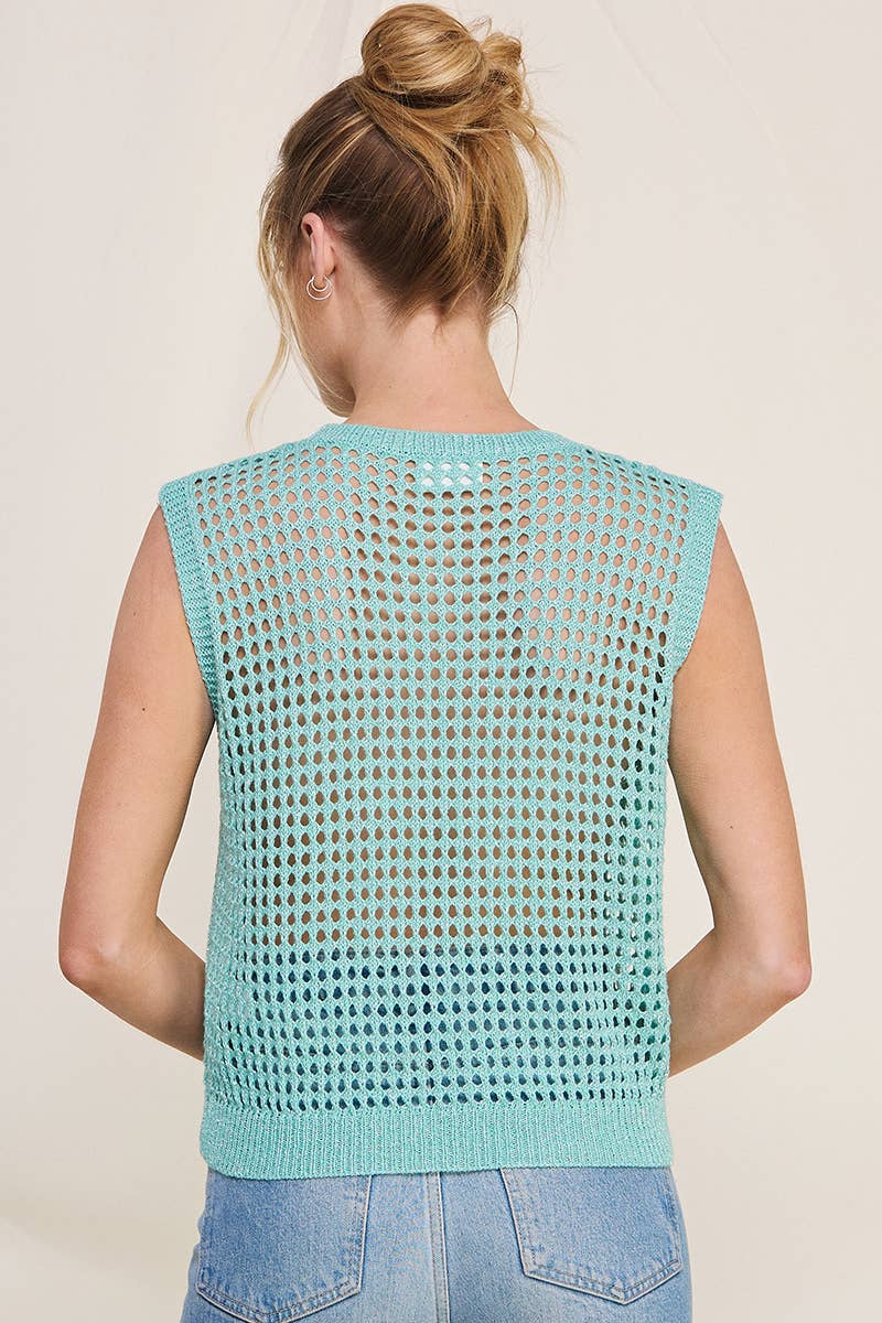 Open Weave Foil Knit Crochet Tank
