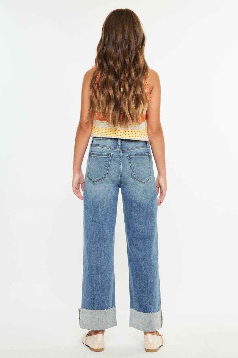Girls High Rise Crop Wide Leg Jeans